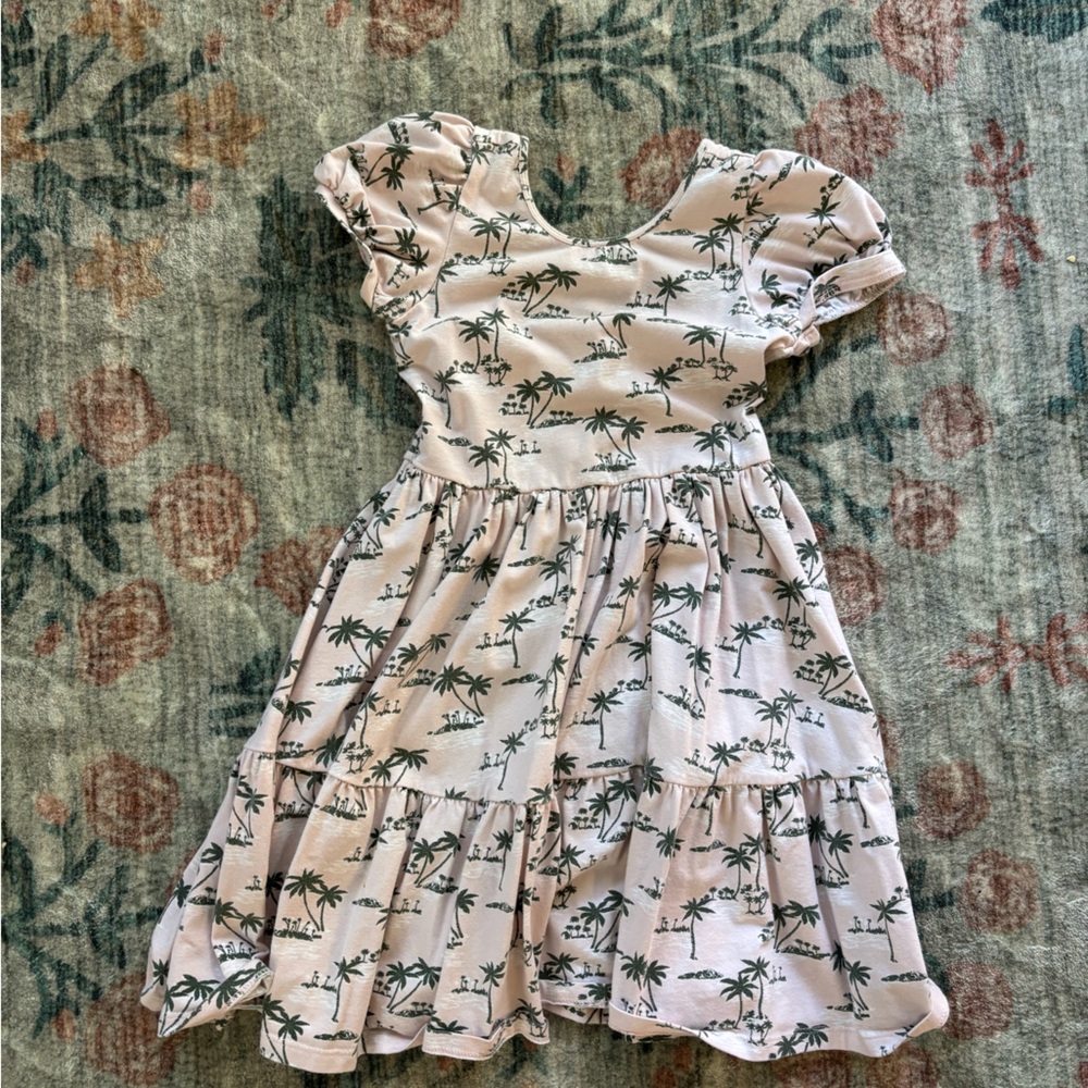 Beach Print Dress with Ruffle Sleeves